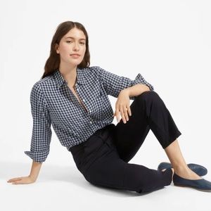 Everlane | The Shrunken Cotton Shirt Blue Mini Check Plaid Button Down Gingham